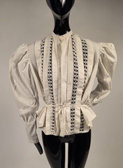 EDWARDIAN WHITE PUFF SLEEVE BODICE W FINE HAND DONE DRAWN WORK DETAILED FRONT