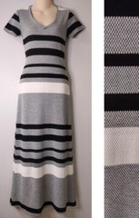 Vintage 90’s Just In Time Waffle Knit Striped Gray Black White Maxi Dress S