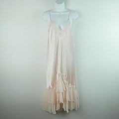 Vintage Blanche Pink Satin Nightgown Robe Set Peignoir Lace Sheer Ruffle P XS