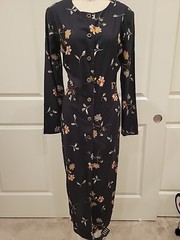 Vintage EJM Dress Black Floral Long Size 8 Front Button