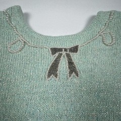 Vintage Heidi Mint Green Metallic Knit Silk Angora Wool Beaded Bow Top L