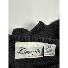 Donagain Vintage Sz L 80s Black Beaded Leather Applique Ramie Cotton Sweater