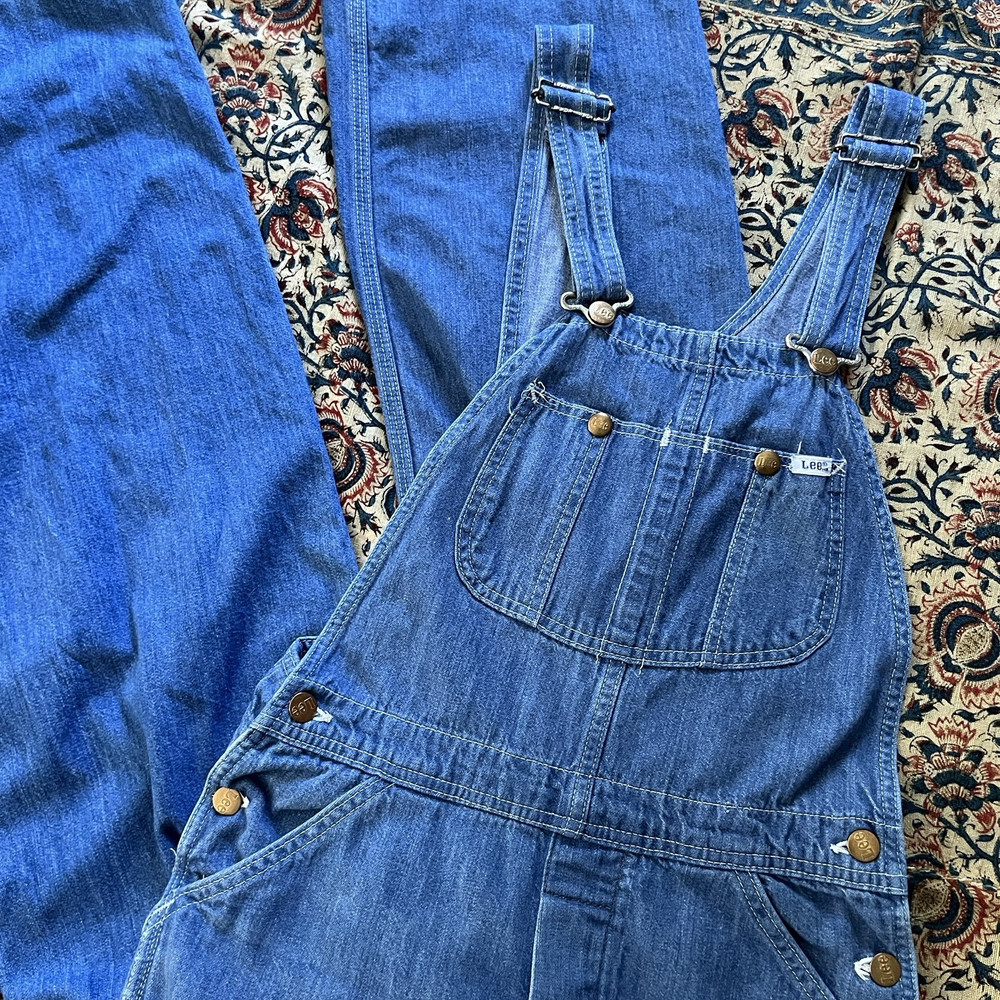 Vintage Lee Overalls Pants Womens Small Blue 1970s Denim Bib Suspenders USA