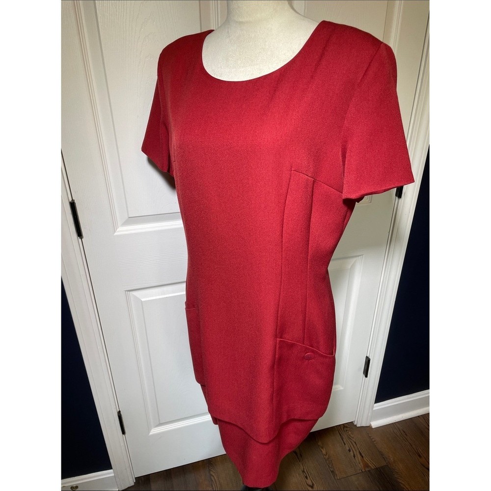 Vintage Ann Taylor Red Structured Short Sleeve Midi Secretary Dress Size 14