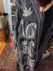 Vintage 80s Tan Chho Black Beaded Sequin Duster Dress 4 Piece Set, Women’s 2X