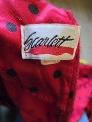 Vintage 80s Scarlett Peplum Dress 7/8 Red Polka Dot Black Pencil Wiggle ILGWU…