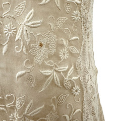 Antique 1900s Edwardian Ecru Net Lace Floral Embroidered Sheer Tea Dress