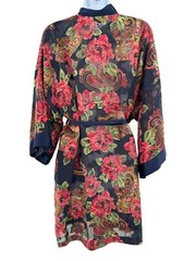 Vintage 80s VS Gold Label Poly Chiffon Floral Brocade Jacquard Kimono Robe