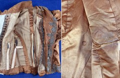 Victorian Beaded Bronze Silk Tambour Lace Leg o Mutton Sleeve Bodice Skirt Dress