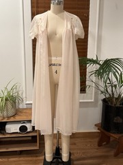 Vtg 60s Henson Kickernick Peachy Pink Sheer Chiffon Lace Peignoir Accent Robe S