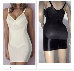 46 B C 2X NWT Vintage Short Tight Black Satin Open Bottom Girdle Bra Slip Shaper