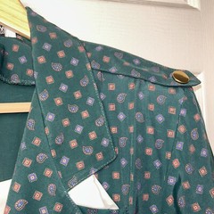 S.L. Fashions Vintage Green Geometric Print Belted Collared Shirt Dress Medium