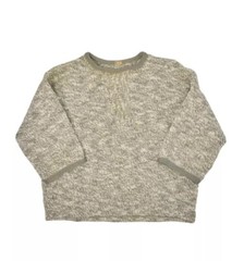 Vintage Hand Knit Sweater Womens Small Wool Crewneck 1/2 Sleeve Cropped Ringer