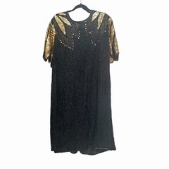 VTG 80s 90s Silk Beaded Sequin Dress Art Deco Gatsby 26W Kazar Style