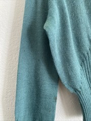 Vintage 30s 40s Turquoise Deco Ribbed Boat Neck Sweater Knit Wool Top XXS XS S