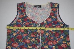 Vintage Floral Rose Shirt Impact Size S/M 70s Red Blue Yellow Green Buttons Lace