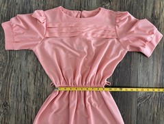 Vtg Doo-Dads Secretary Dress 7/8 Peach Semi-Sheer Elastic Waist w/Belt Cottage