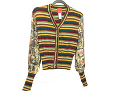 VTG Christian Lacroix Print Silk Rainbow Knit ShirtTop S-M Festive Boho Slow