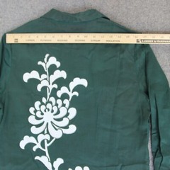Alfred Shaheen Dress Est ~ 14 (L) Green VTG 60s 70s Floral Print SHEER SLEEVE