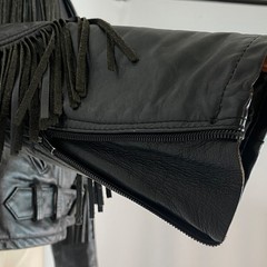 Vintage black leather fringe jacket women’s S M moto rocker biker TAURUS