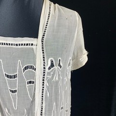 1910s Edwardian White Lawn Tunic or Tea Dress M/L Top Cutwork Drop Waist Flawed
