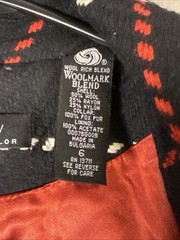 Vintage Lord & Taylor Identity Black Red White Diamond Wool Blend Coat Luxury 6