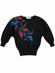 Vintage 1990’s Avant Garde Colorful Black Embellished Batwing Sweater M