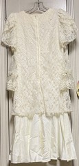 Vintage 80’s Ivory Lace & Acetate Puff S/S Dress W/Lace Fingerless Gloves