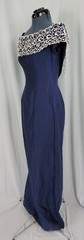 Vtg House of Bianchi Navy Blue Dress w Off the Shoulder White Lace Detail Sz 10