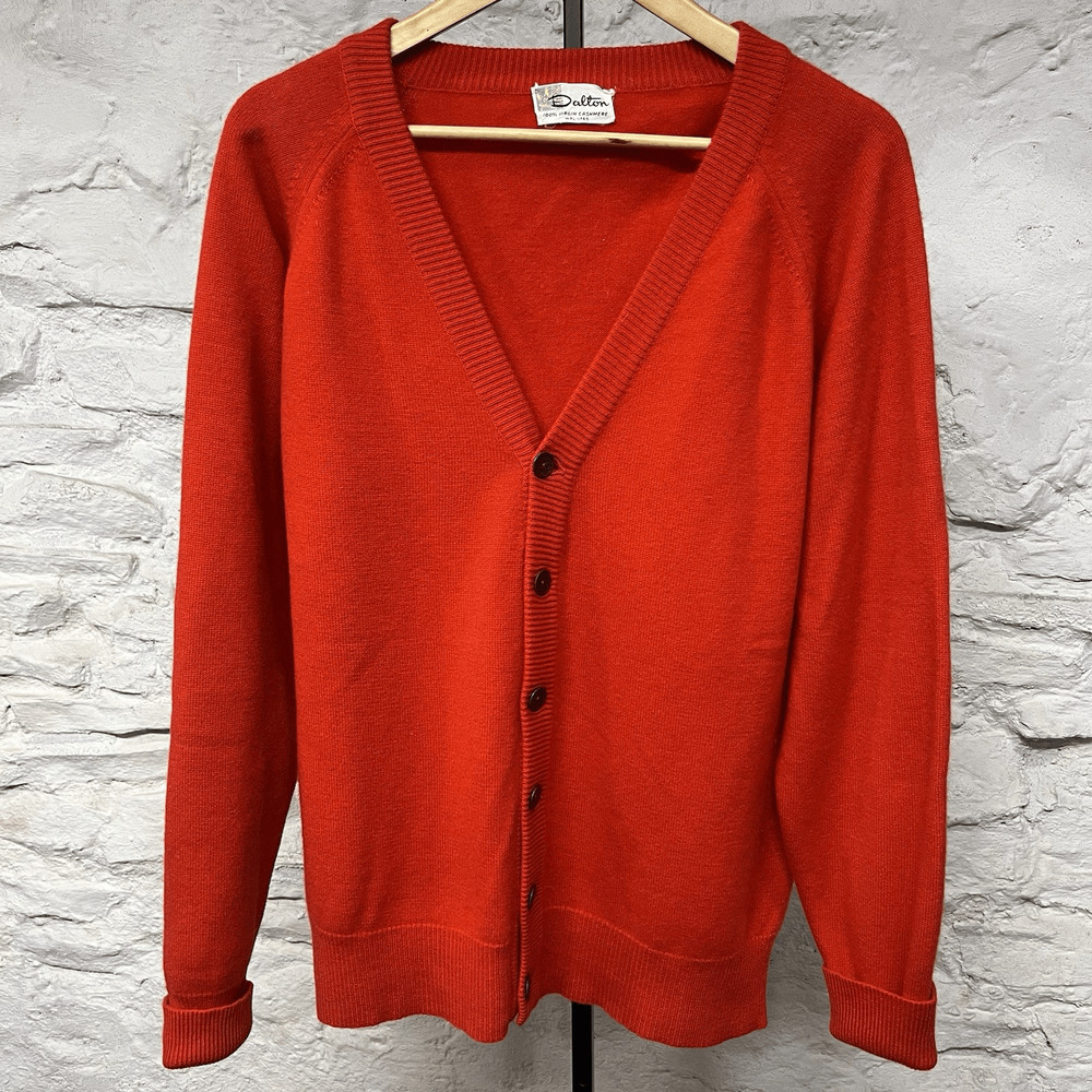 Dalton 100% Cashmere Cardigan Sweater Grandpa Hipster Red True Vintage 1960s