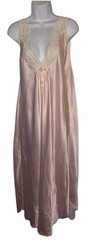 Vintage Baby Pink Satin And Ivory Lace maxi Nightgown With Rosebud Appliqué Sz M