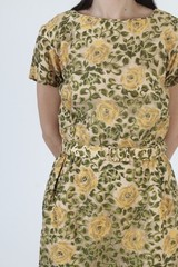 Vintage 50s Belted Wiggle Dress Garden Floral Pin Up Rockabilly Retro MCM Skirt