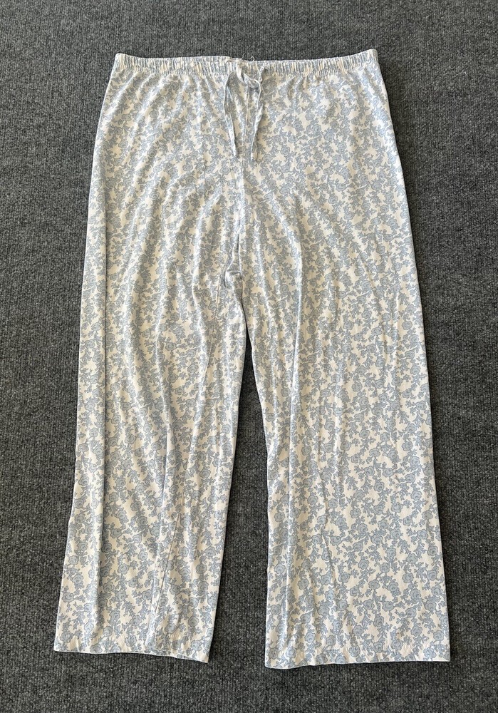 Vanity Fair Womens VTG Sleep Pants Blue Floral Drawstring Elastic Waist Cottage