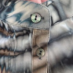 Yansi Fugel Vintage Tunic Abstract Print gray tan Long-Sleeve half Button-Up L