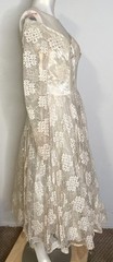 VTG 50s 60s Floral Lace Wedding Dress 34″ Bust 4 6 Full Skirt Off the Shoulder