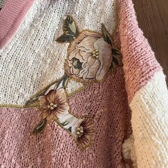 Diamond Hill vintage 80s beaded knit collared sweater pink white medium