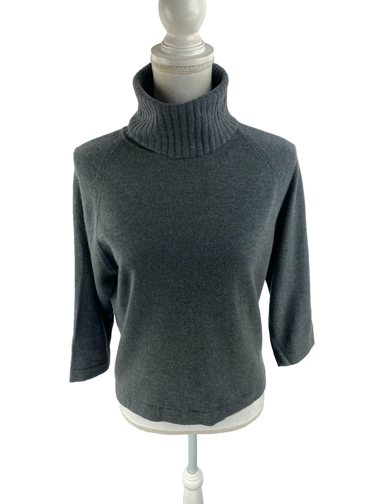 Bonwit Teller Vtg 40s 50s Wool Turtleneck Knit Pullover 3/4 Sleeve Sweater Italy