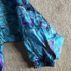 VINTAGE Slade Blue Purple Black Nylon Jacket Abstract Print S Polyester Cotton