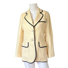 Vintage Dalton Wool Blazer Cream Blue Trim Preppy Neutral Womens Size 10