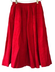 Vintage Handmade Red Heavy Wool Pleated Skirt 25 Inch Waist Mid Century 1960s 50