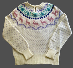 1980’s RICKI Fair Isle Sweater with Purple, Pink & Green Pastels on White Vtg Lg