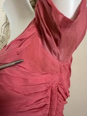 1930s 40s Rayon Crepe Dress Ruched Knot Bodice Floral Bias Skirt Talon Zip AS-IS