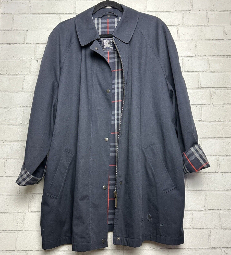 BURBERRYS London Vintage Nova Check Blue Trench Coat Size 16L VTG ***Flaws***