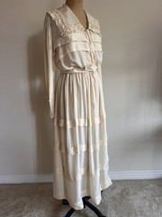 Antique Edwardian WWI Ivory Silk Tea Dress | c. 1910–1914 | Ruffled & Pleated |