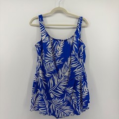 Lee Beachwear by Robbylen Womens 22 Blue Swim Dress Tropical Palm Leaf Vintage