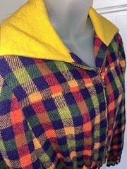 Vintage 1950s 60s Rainbow Plaid Wool Coats Clark Zipper Bomber Jacket Sz Small