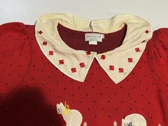 vtg Sweater Loft Womens L Knit Cat Floral Flower Red Cottage Core Grandma Kawaii