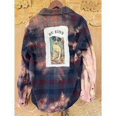 Moonshine Salvage Be Kind Puppy Dog Bleached Flannel Shirt M One of a Kind