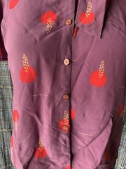 Vintage 1980s Charles Bianco Purple Red Tie Neck Blouse 100% Silk Short Sleeves