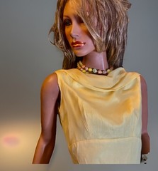 MCM Yellow Chiffon Mod Party Cocktail Dress Fitted Empire Waist/Full Skirt/Bow S